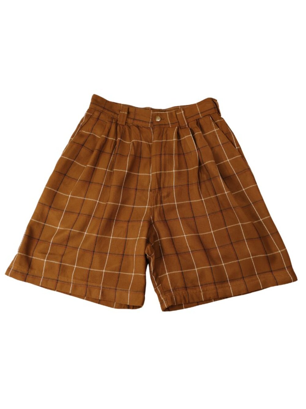 Ruff Hewn Brown Plaid High Rise Pleated Shorts Size 10 Vintage Academia